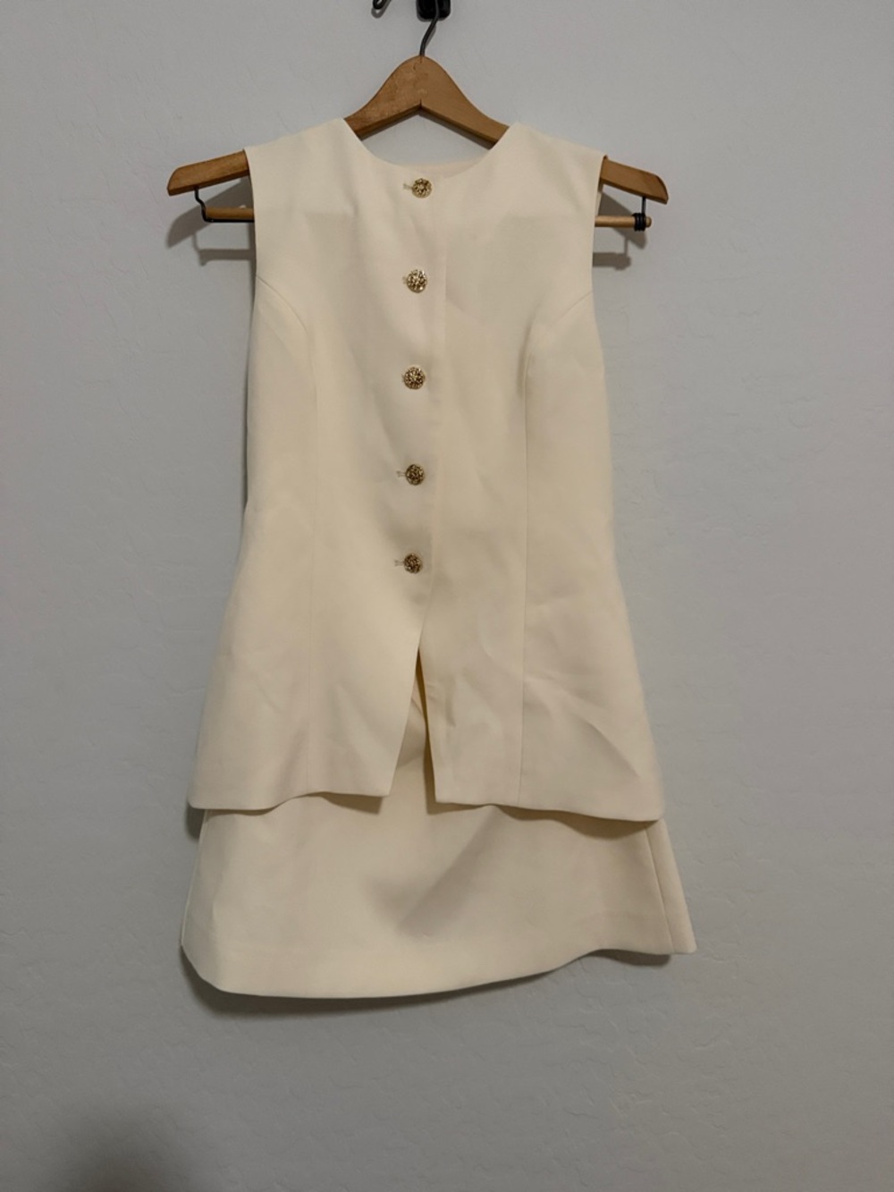 Astr Sleeveless Cream Mini Dress with Gold Buttons